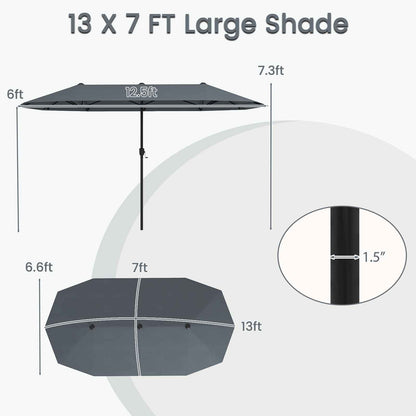 13 FT Large Patio Umbrella, Crank Handle, Gray Outdoor Umbrellas at Gallery Canada