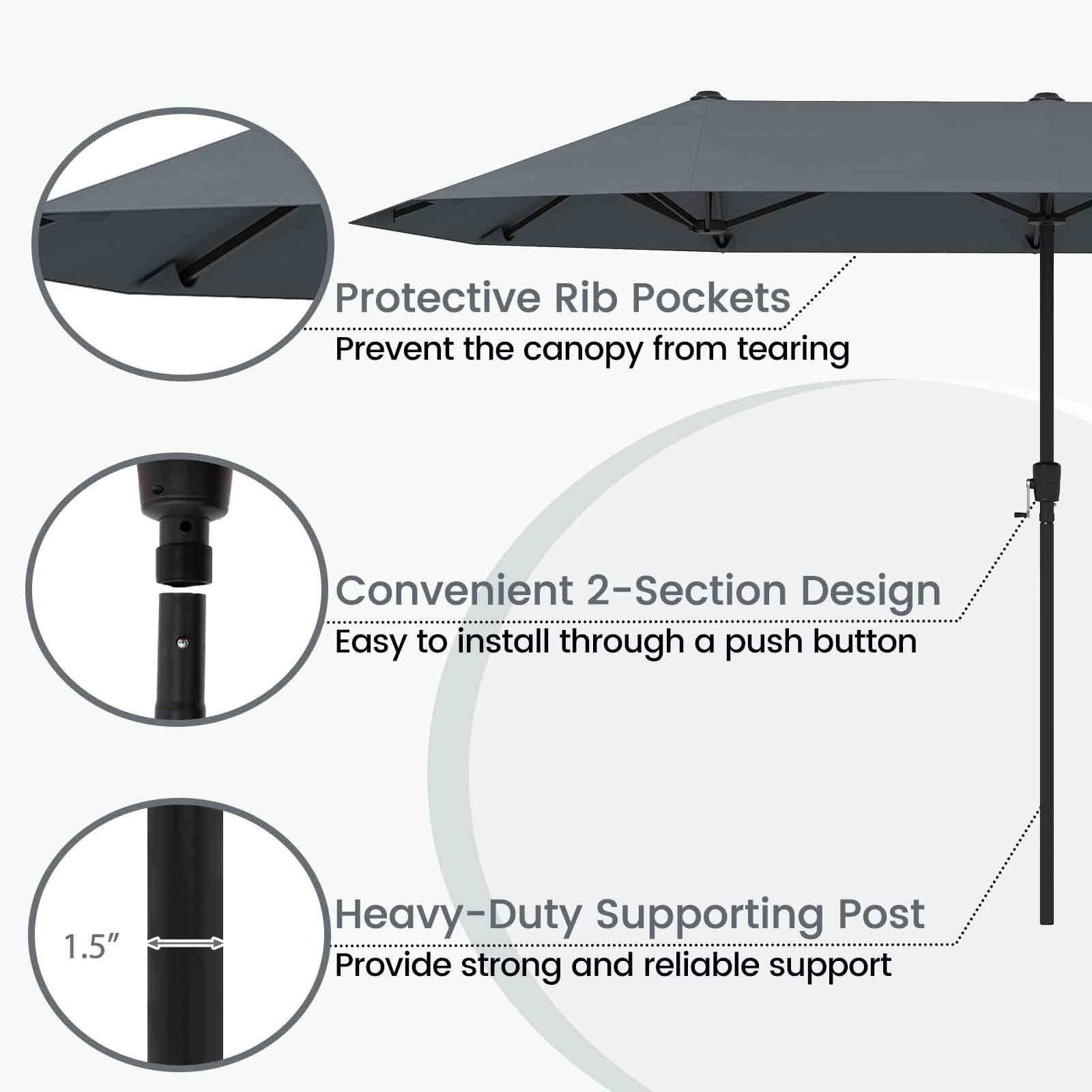 13 FT Large Patio Umbrella, Crank Handle, Gray Outdoor Umbrellas at Gallery Canada
