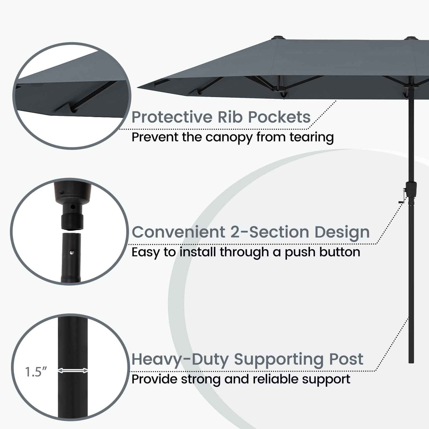13 FT Large Patio Umbrella, Crank Handle, Gray Outdoor Umbrellas at Gallery Canada