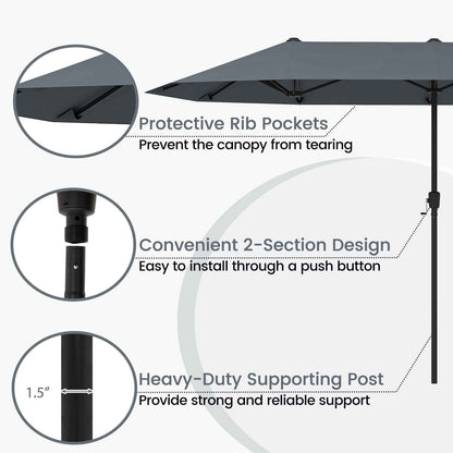 13 FT Large Patio Umbrella, Crank Handle, Gray Outdoor Umbrellas at Gallery Canada