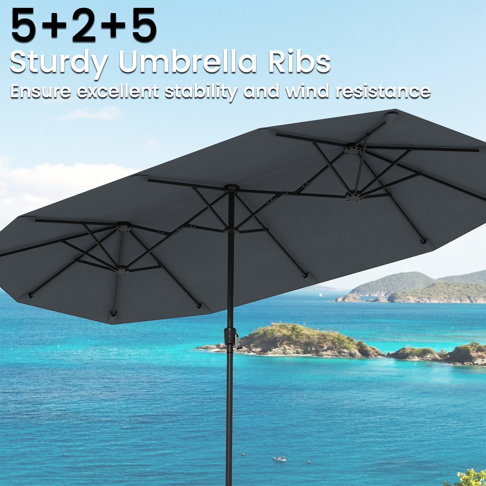 13 FT Large Patio Umbrella, Crank Handle, Gray Outdoor Umbrellas at Gallery Canada