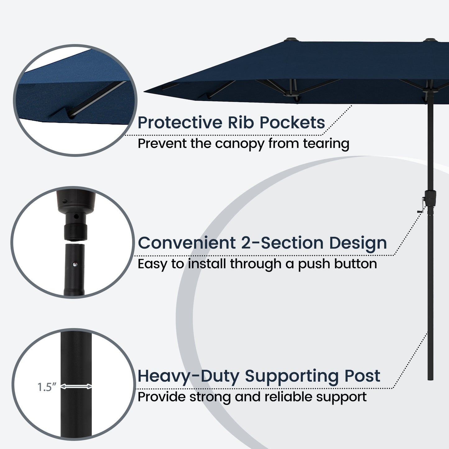 13 FT Large Patio Umbrella Outdoor Double-Sided Table Market Umbrella with Crank Handle, Navy Outdoor Umbrellas at Gallery Canada