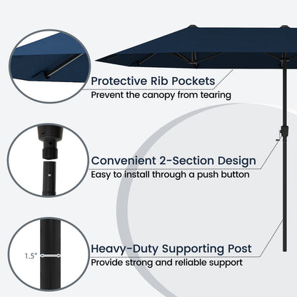 13 FT Large Patio Umbrella Outdoor Double-Sided Table Market Umbrella with Crank Handle, Navy Outdoor Umbrellas at Gallery Canada