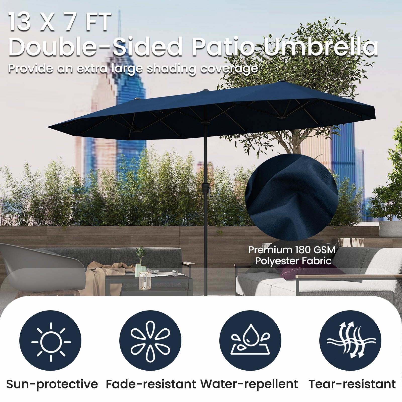 13 FT Large Patio Umbrella Outdoor Double-Sided Table Market Umbrella with Crank Handle, Navy Outdoor Umbrellas at Gallery Canada