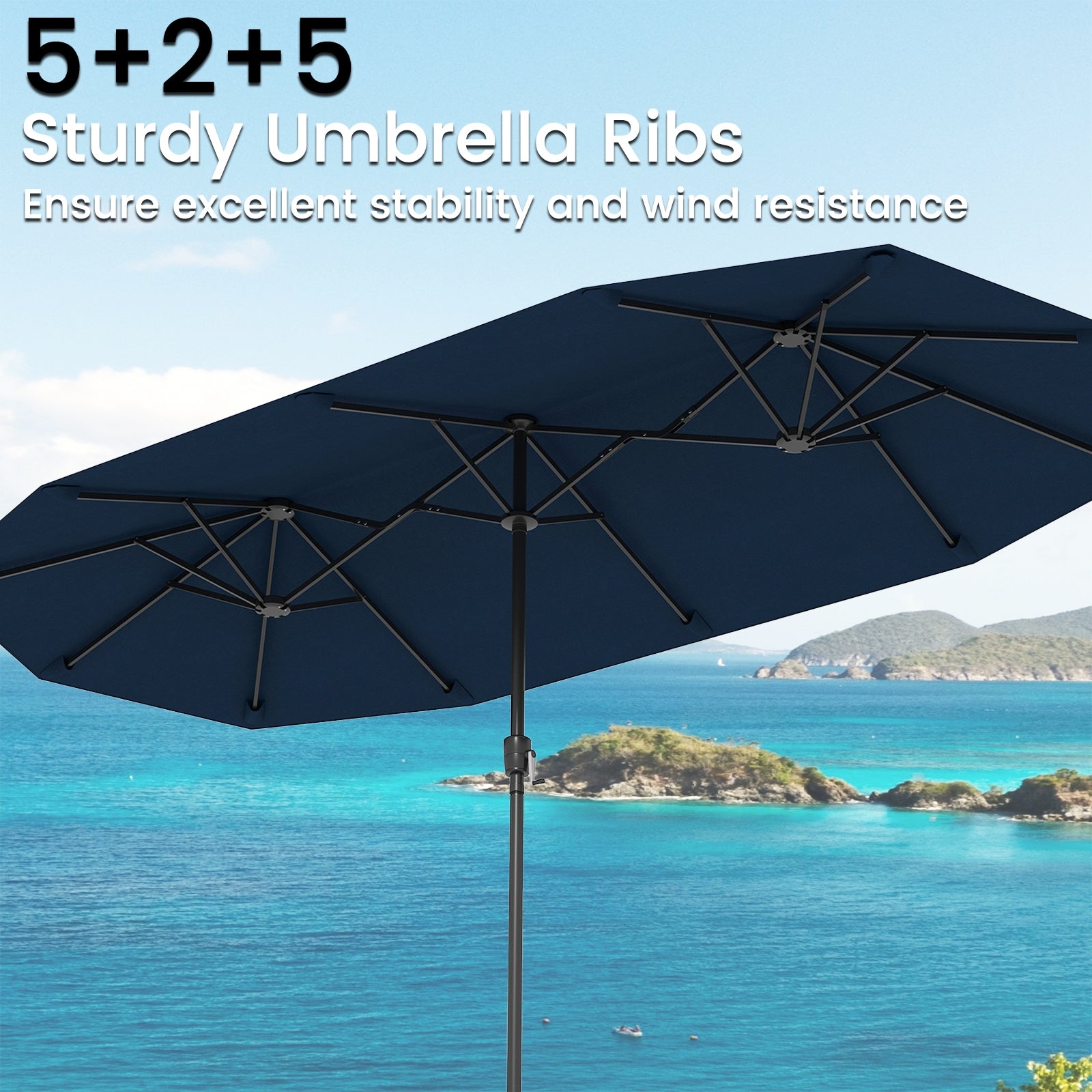 13 FT Large Patio Umbrella Outdoor Double-Sided Table Market Umbrella with Crank Handle, Navy Outdoor Umbrellas at Gallery Canada