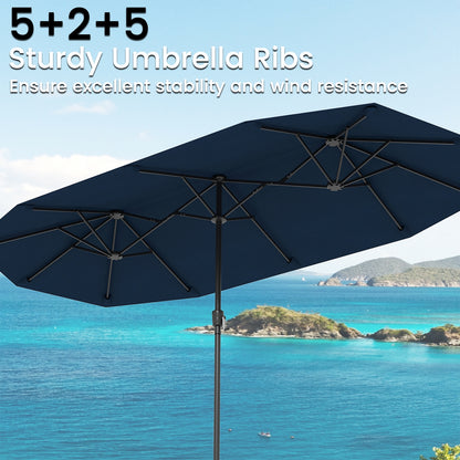 13 FT Large Patio Umbrella Outdoor Double-Sided Table Market Umbrella with Crank Handle, Navy Outdoor Umbrellas at Gallery Canada