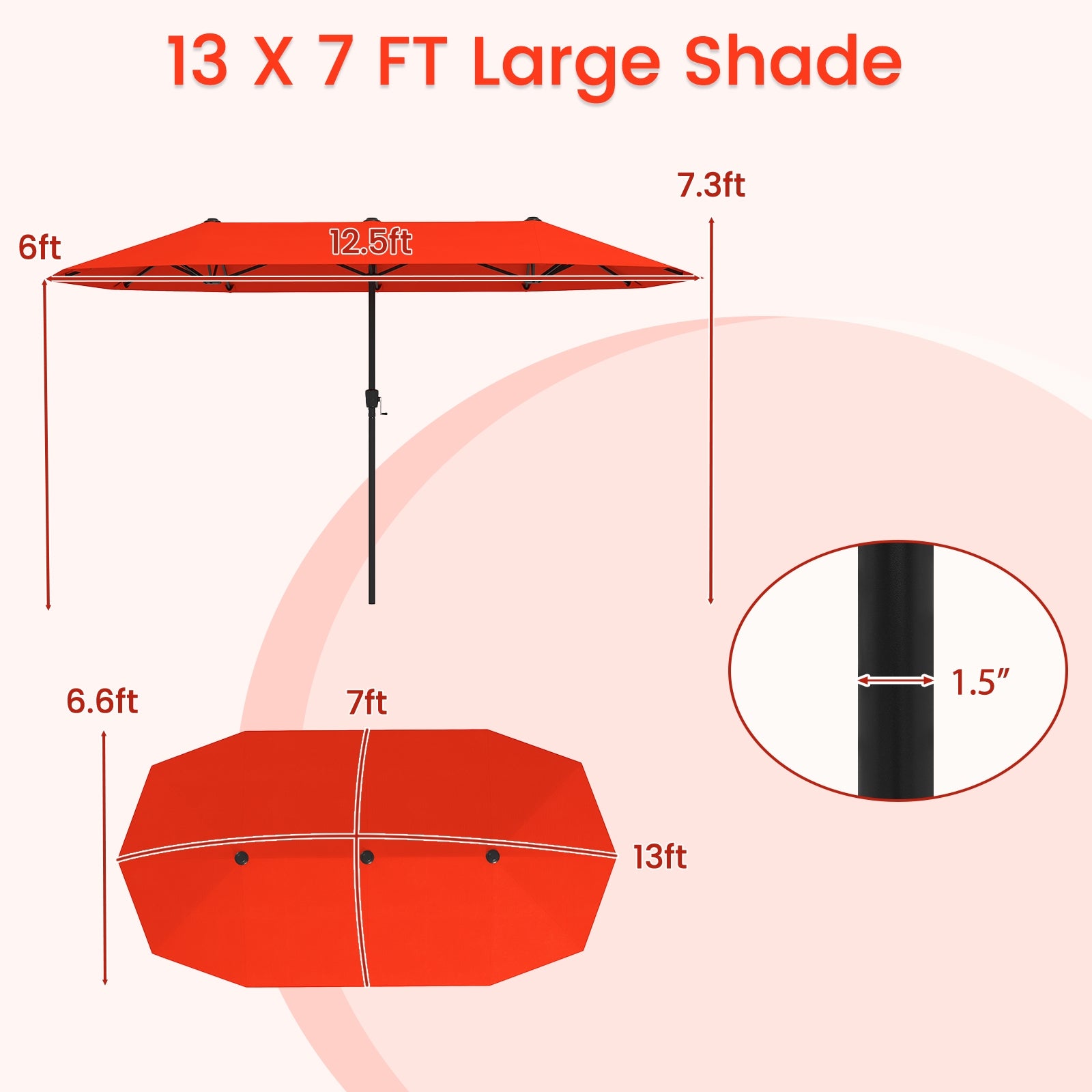 13 FT Large Patio Umbrella Outdoor Double-Sided Table Market Umbrella with Crank Handle, Orange Outdoor Umbrellas at Gallery Canada