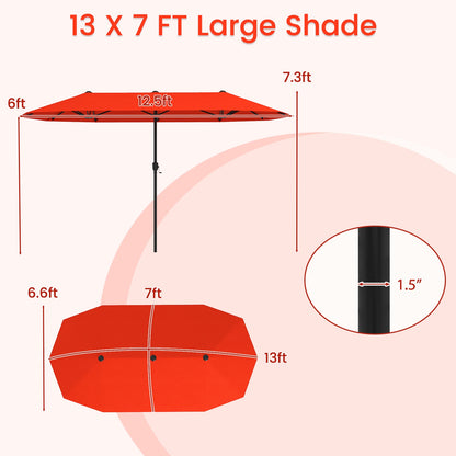 13 FT Large Patio Umbrella Outdoor Double-Sided Table Market Umbrella with Crank Handle, Orange Outdoor Umbrellas at Gallery Canada