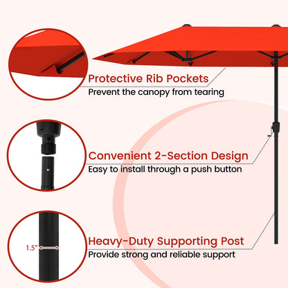 13 FT Large Patio Umbrella Outdoor Double-Sided Table Market Umbrella with Crank Handle, Orange Outdoor Umbrellas at Gallery Canada