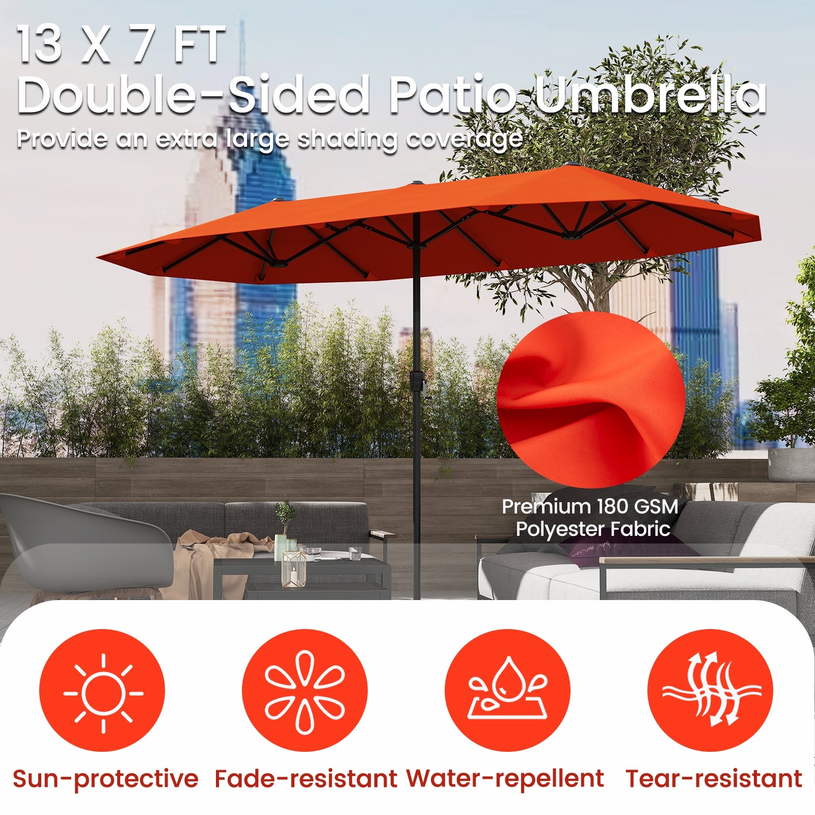 13 FT Large Patio Umbrella Outdoor Double-Sided Table Market Umbrella with Crank Handle, Orange Outdoor Umbrellas at Gallery Canada