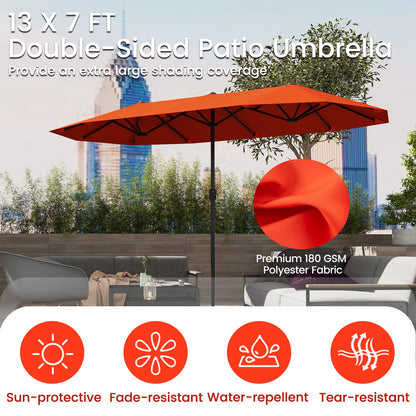 13 FT Large Patio Umbrella Outdoor Double-Sided Table Market Umbrella with Crank Handle, Orange Outdoor Umbrellas at Gallery Canada