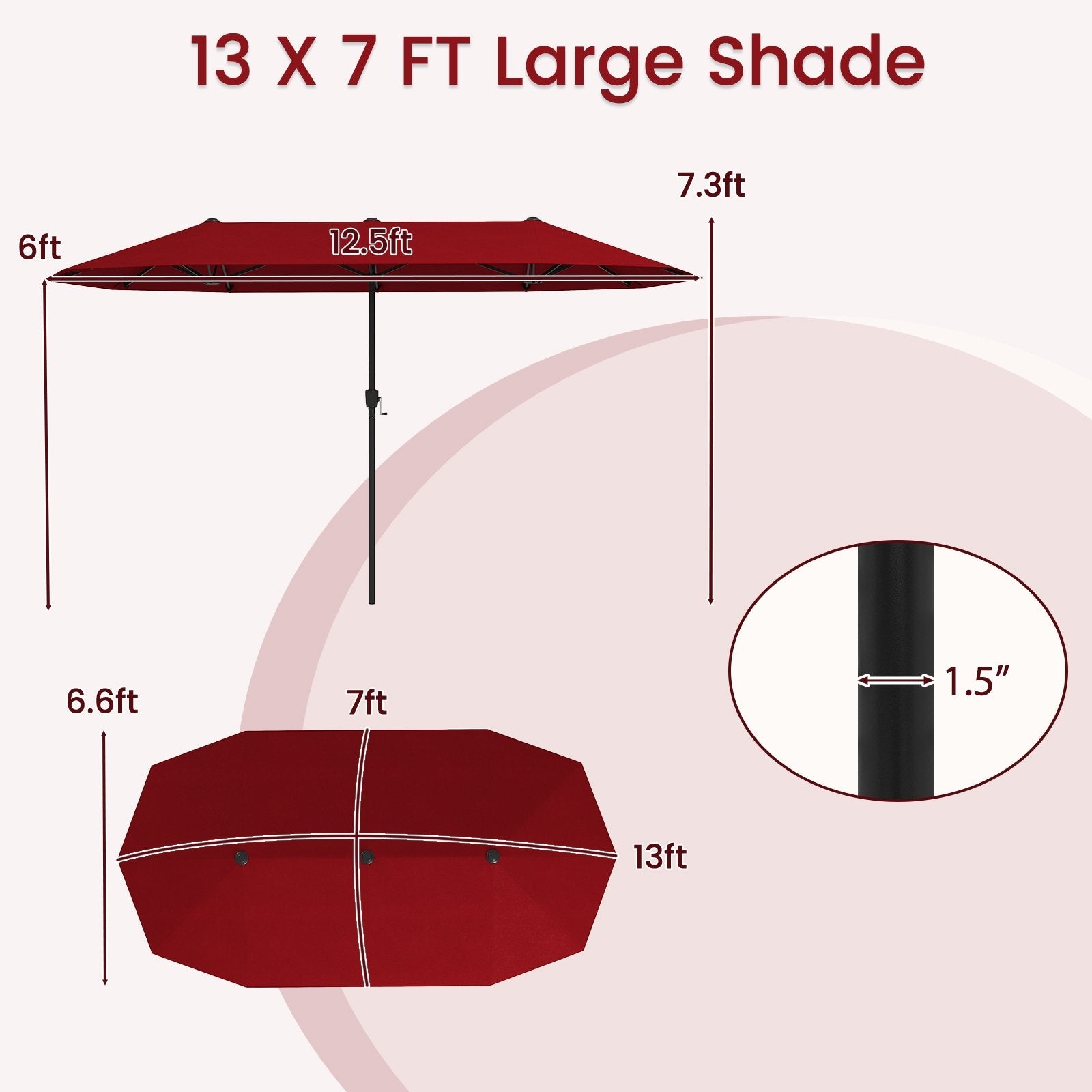 13 FT Large Patio Umbrella Outdoor Double-Sided Table Market Umbrella with Crank Handle, Red Outdoor Umbrellas at Gallery Canada