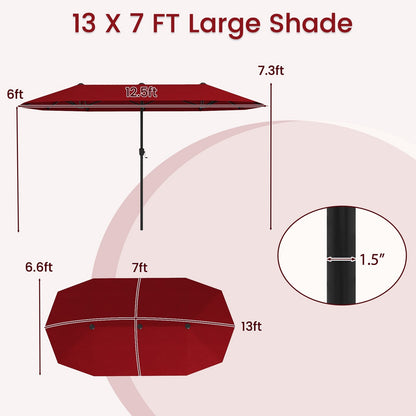 13 FT Large Patio Umbrella Outdoor Double-Sided Table Market Umbrella with Crank Handle, Red Outdoor Umbrellas at Gallery Canada