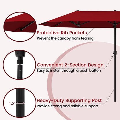 13 FT Large Patio Umbrella Outdoor Double-Sided Table Market Umbrella with Crank Handle, Red Outdoor Umbrellas at Gallery Canada
