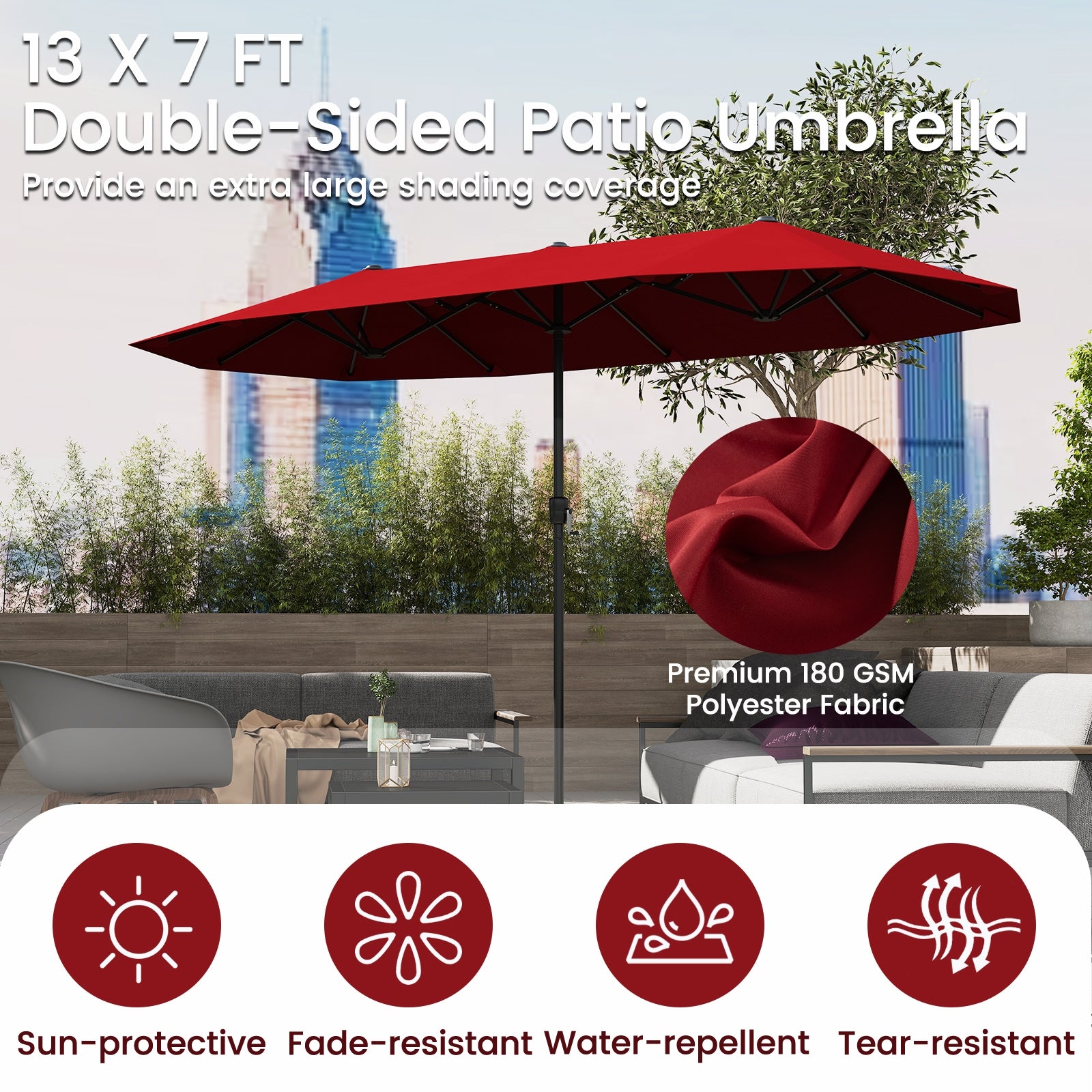 13 FT Large Patio Umbrella Outdoor Double-Sided Table Market Umbrella with Crank Handle, Red Outdoor Umbrellas at Gallery Canada