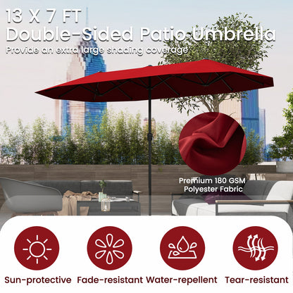 13 FT Large Patio Umbrella Outdoor Double-Sided Table Market Umbrella with Crank Handle, Red Outdoor Umbrellas at Gallery Canada