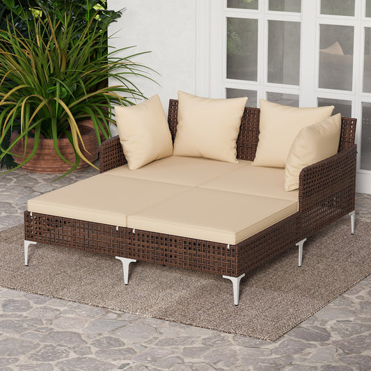 Outdoor Rattan Double Daybed Wicker Chaise Lounge, Brown Outdoor Chaise Lounges Brown at Gallery Canada