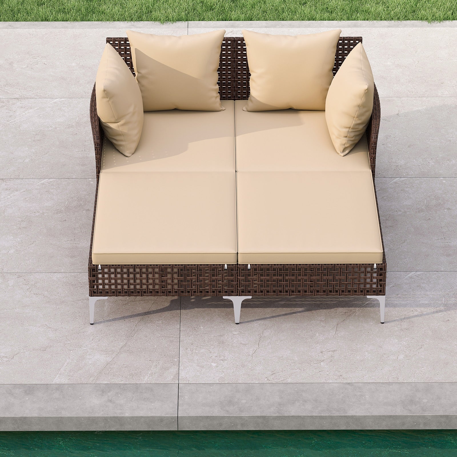 Outdoor Rattan Double Daybed Wicker Chaise Lounge, Brown Outdoor Chaise Lounges at Gallery Canada