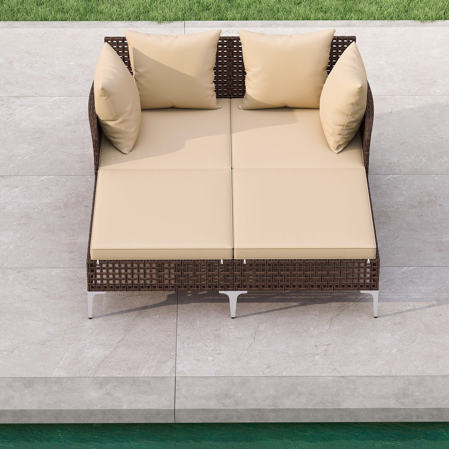 Outdoor Rattan Double Daybed Wicker Chaise Lounge, Brown Outdoor Chaise Lounges at Gallery Canada