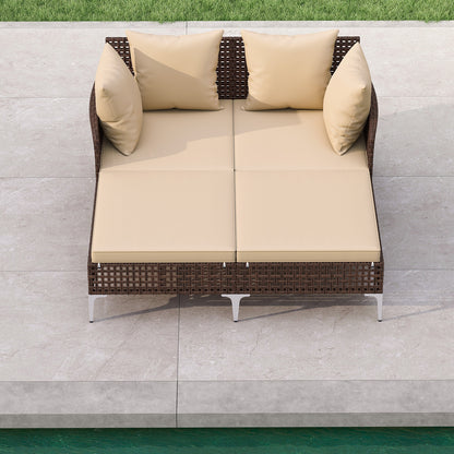 Outdoor Rattan Double Daybed Wicker Chaise Lounge, Brown Outdoor Chaise Lounges at Gallery Canada