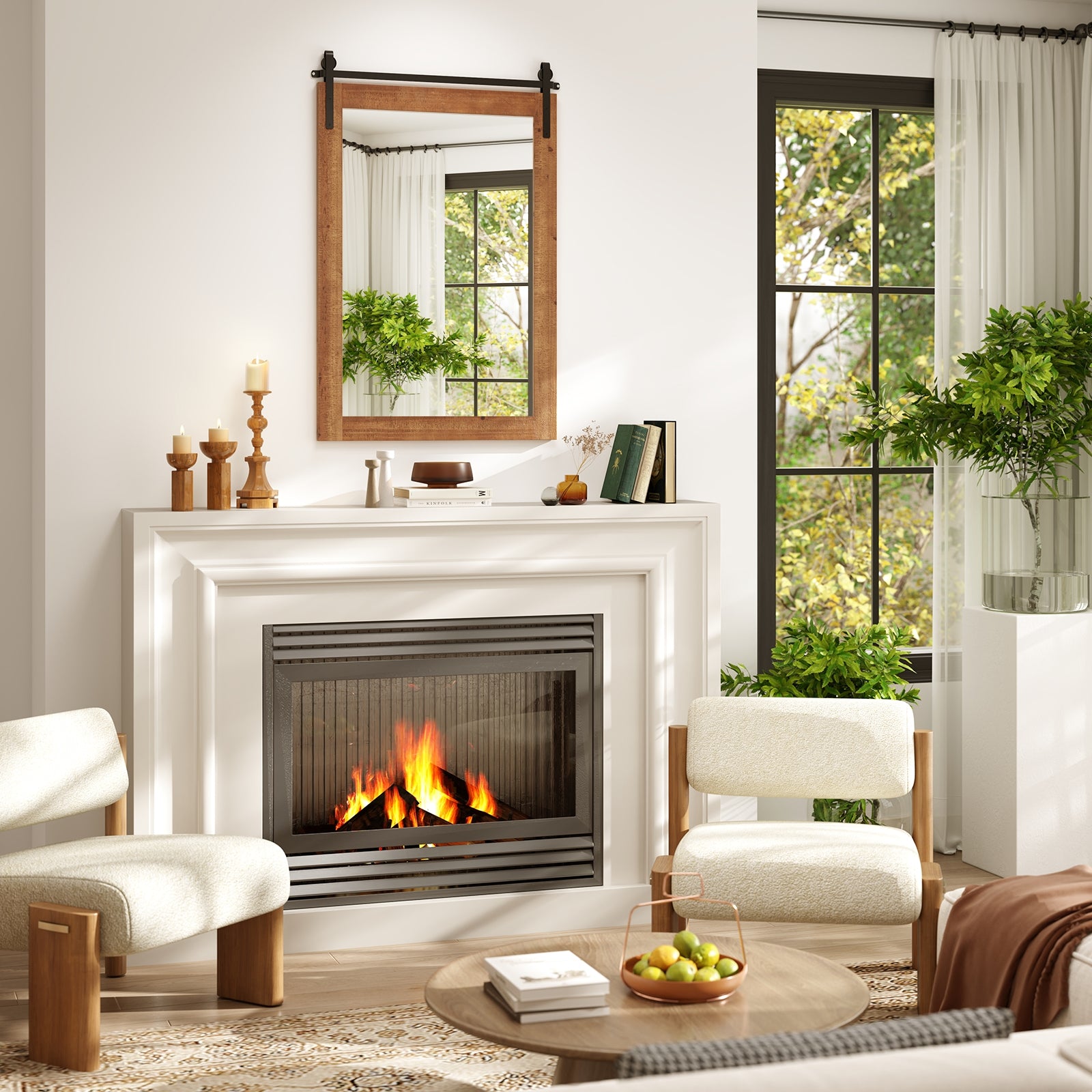 Rustic Wood Frame Barn Door Style Farmhouse Wall Mirror, Brown Wall Mirrors at Gallery Canada