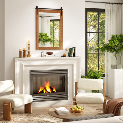 Rustic Wood Frame Barn Door Style Farmhouse Wall Mirror, Brown Wall Mirrors at Gallery Canada