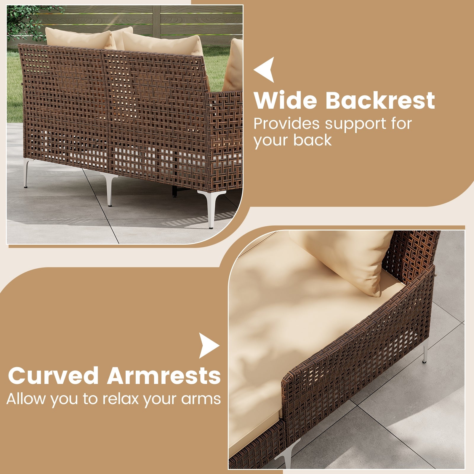 Outdoor Rattan Double Daybed Wicker Chaise Lounge, Brown Outdoor Chaise Lounges at Gallery Canada