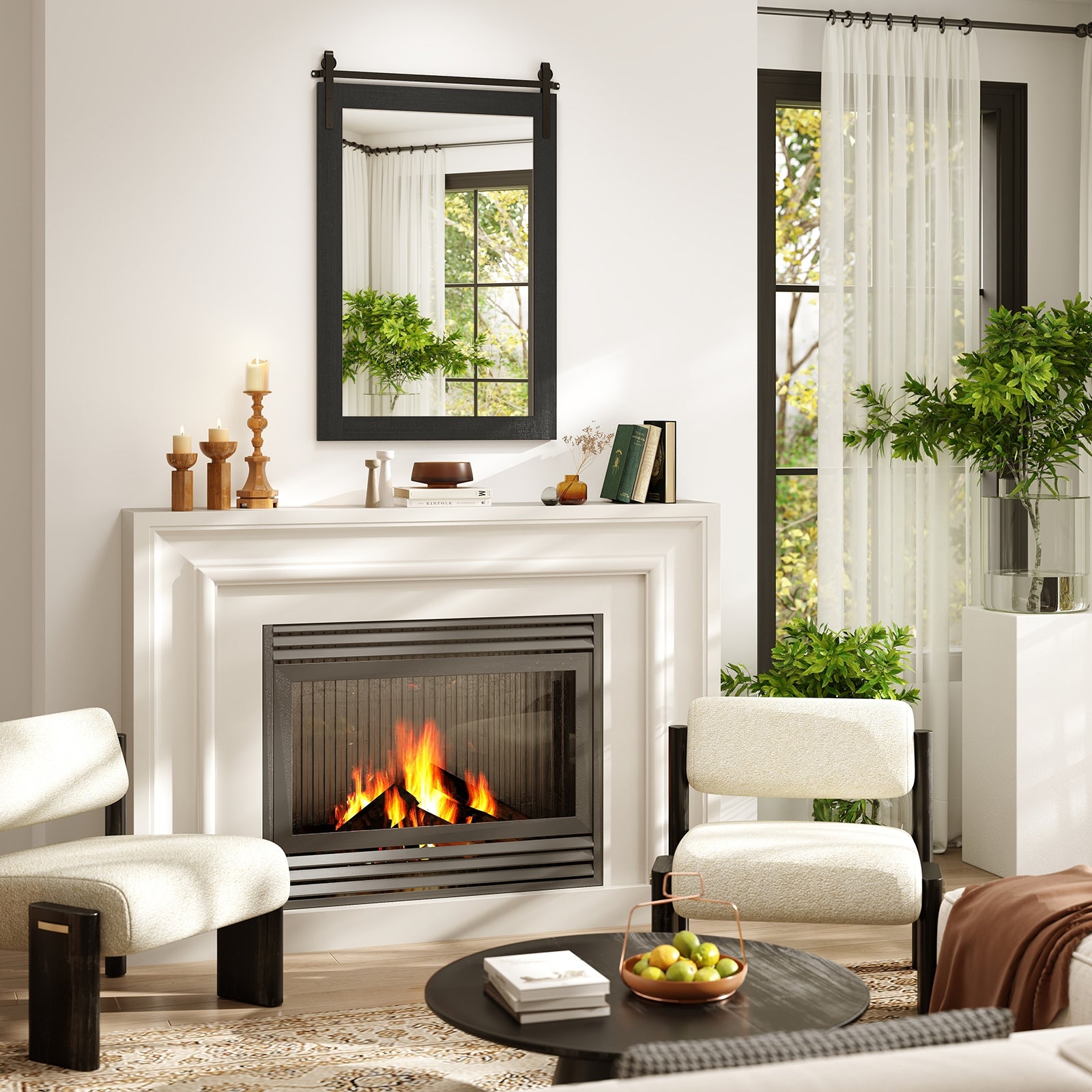 Rustic Wood Frame Barn Door Style Farmhouse Wall Mirror, Black Wall Mirrors at Gallery Canada