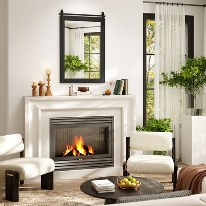 Rustic Wood Frame Barn Door Style Farmhouse Wall Mirror, Black Wall Mirrors at Gallery Canada