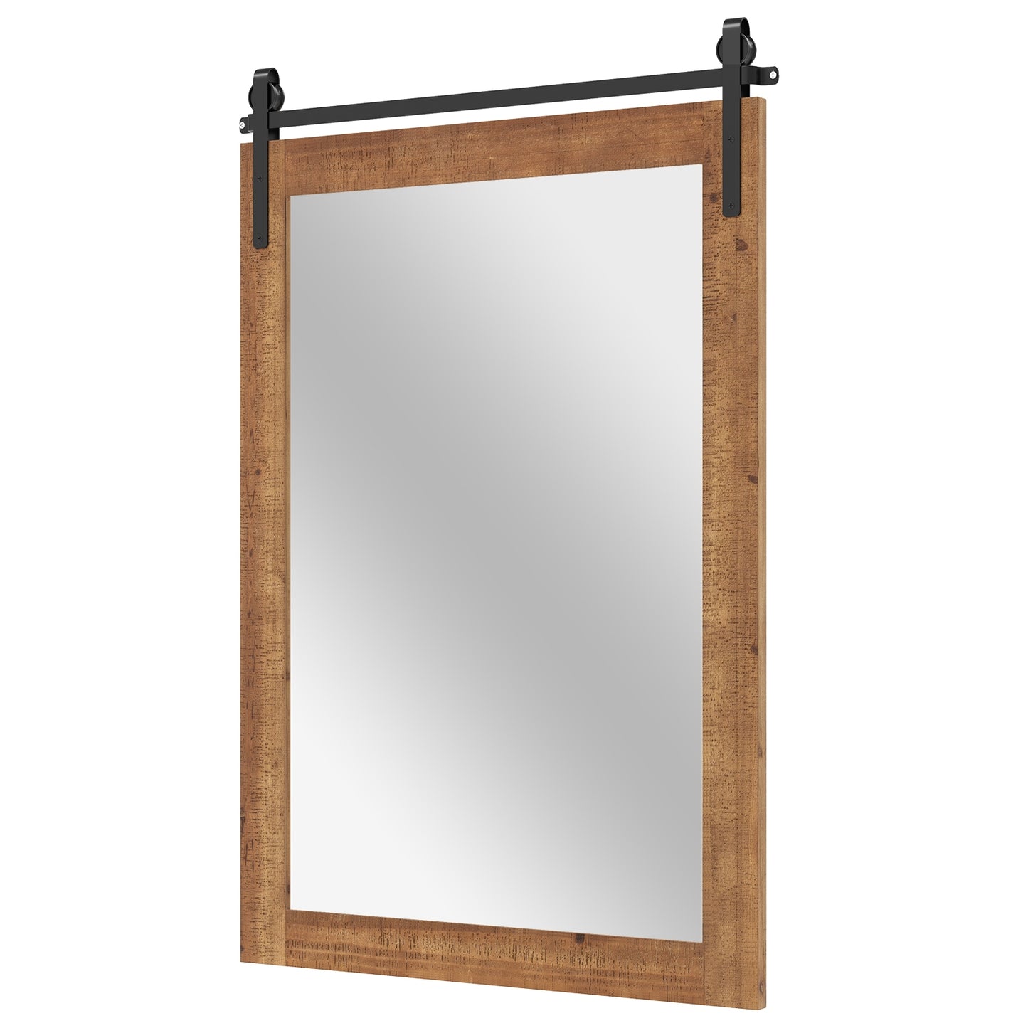 Rustic Wood Frame Barn Door Style Farmhouse Wall Mirror, Brown Wall Mirrors at Gallery Canada