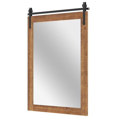 Rustic Wood Frame Barn Door Style Farmhouse Wall Mirror, Brown Wall Mirrors at Gallery Canada