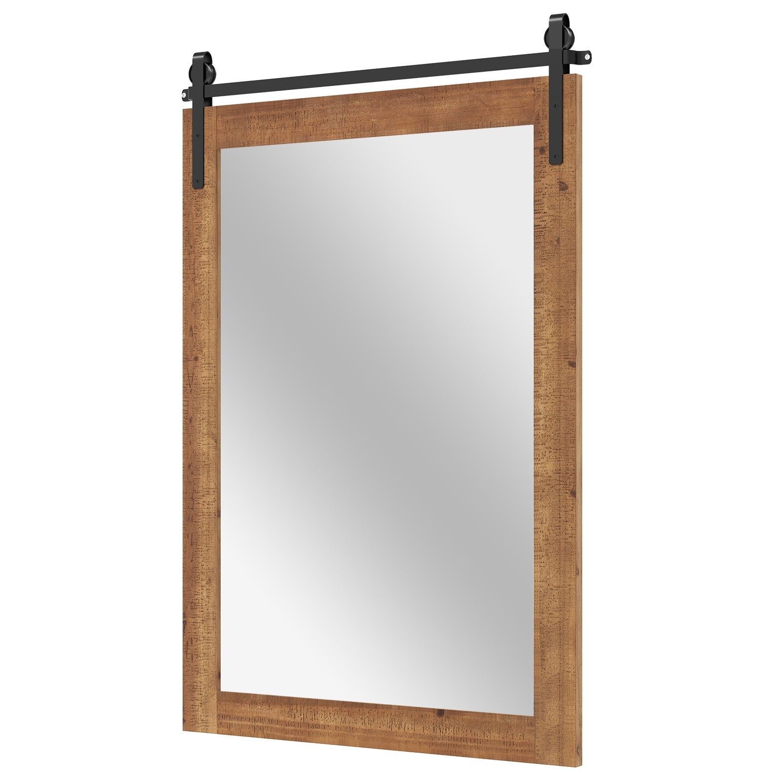 Rustic Wood Frame Barn Door Style Farmhouse Wall Mirror, Brown Wall Mirrors Brown at Gallery Canada