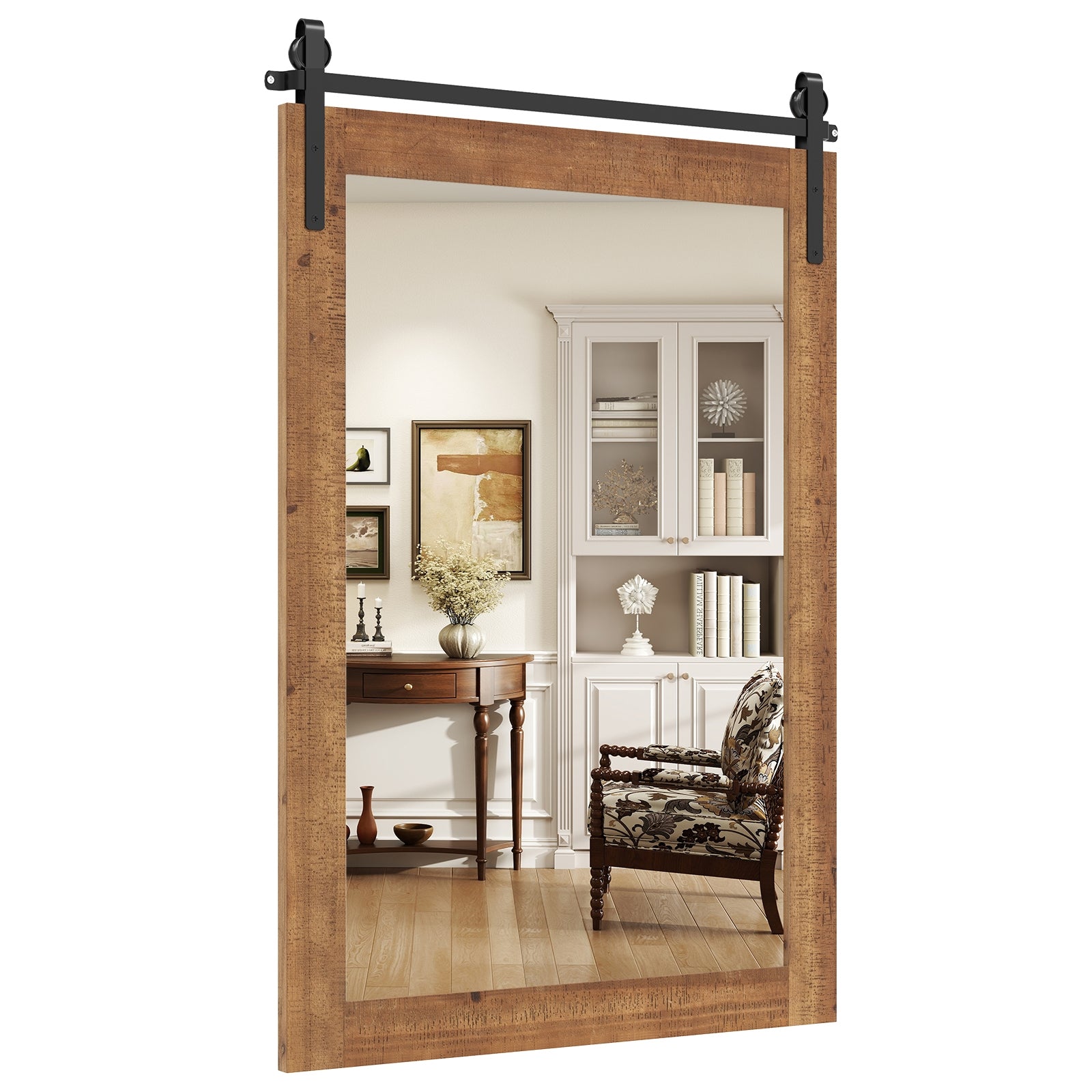 Rustic Wood Frame Barn Door Style Farmhouse Wall Mirror, Brown Wall Mirrors at Gallery Canada