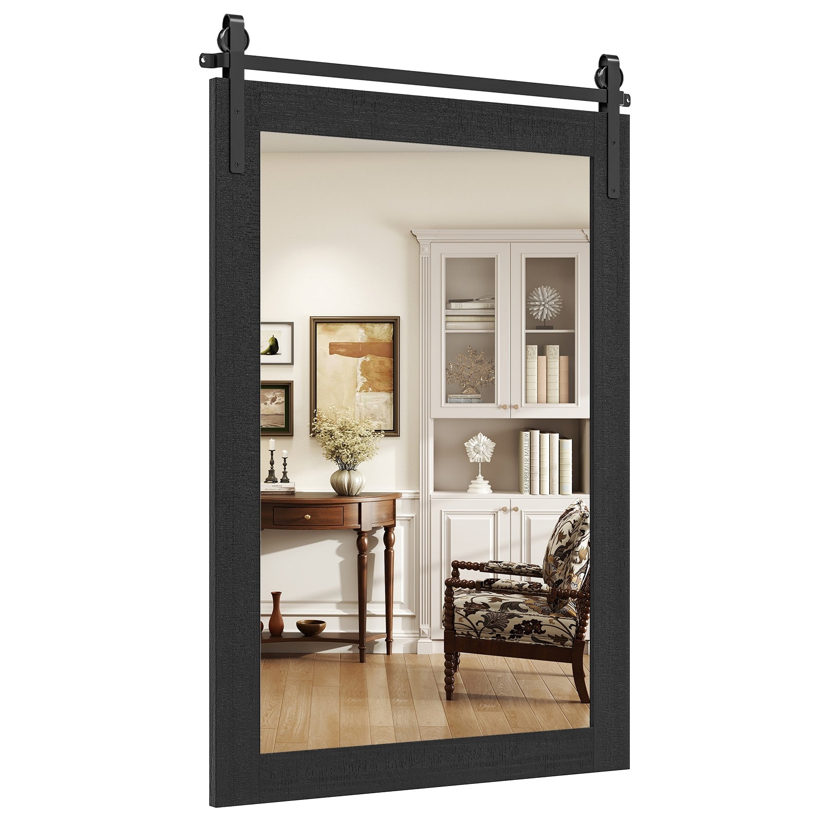 Rustic Wood Frame Barn Door Style Farmhouse Wall Mirror, Black Wall Mirrors at Gallery Canada