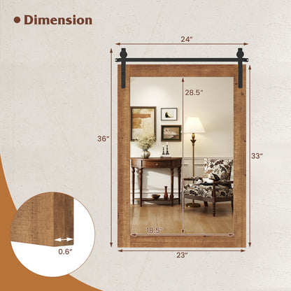 Rustic Wood Frame Barn Door Style Farmhouse Wall Mirror, Brown Wall Mirrors at Gallery Canada