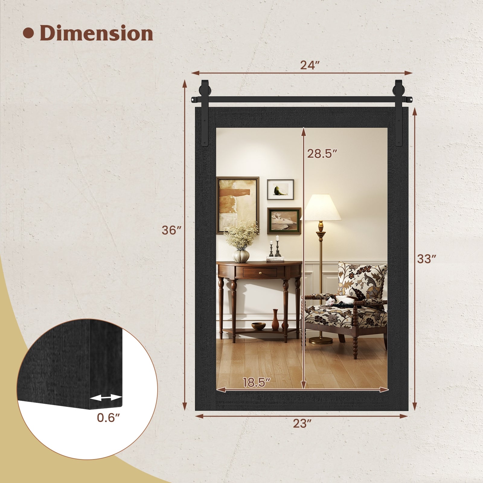 Rustic Wood Frame Barn Door Style Farmhouse Wall Mirror, Black Wall Mirrors at Gallery Canada