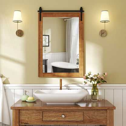 Rustic Wood Frame Barn Door Style Farmhouse Wall Mirror, Brown Wall Mirrors at Gallery Canada