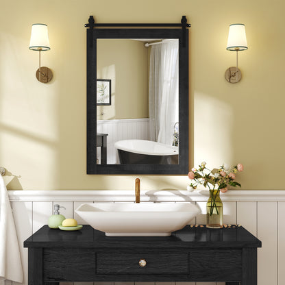 Rustic Wood Frame Barn Door Style Farmhouse Wall Mirror, Black Wall Mirrors at Gallery Canada