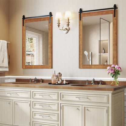 Rustic Wood Frame Barn Door Style Farmhouse Wall Mirror, Brown Wall Mirrors at Gallery Canada