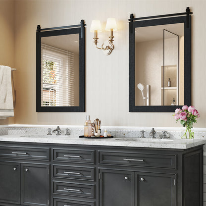 Rustic Wood Frame Barn Door Style Farmhouse Wall Mirror, Black Wall Mirrors at Gallery Canada