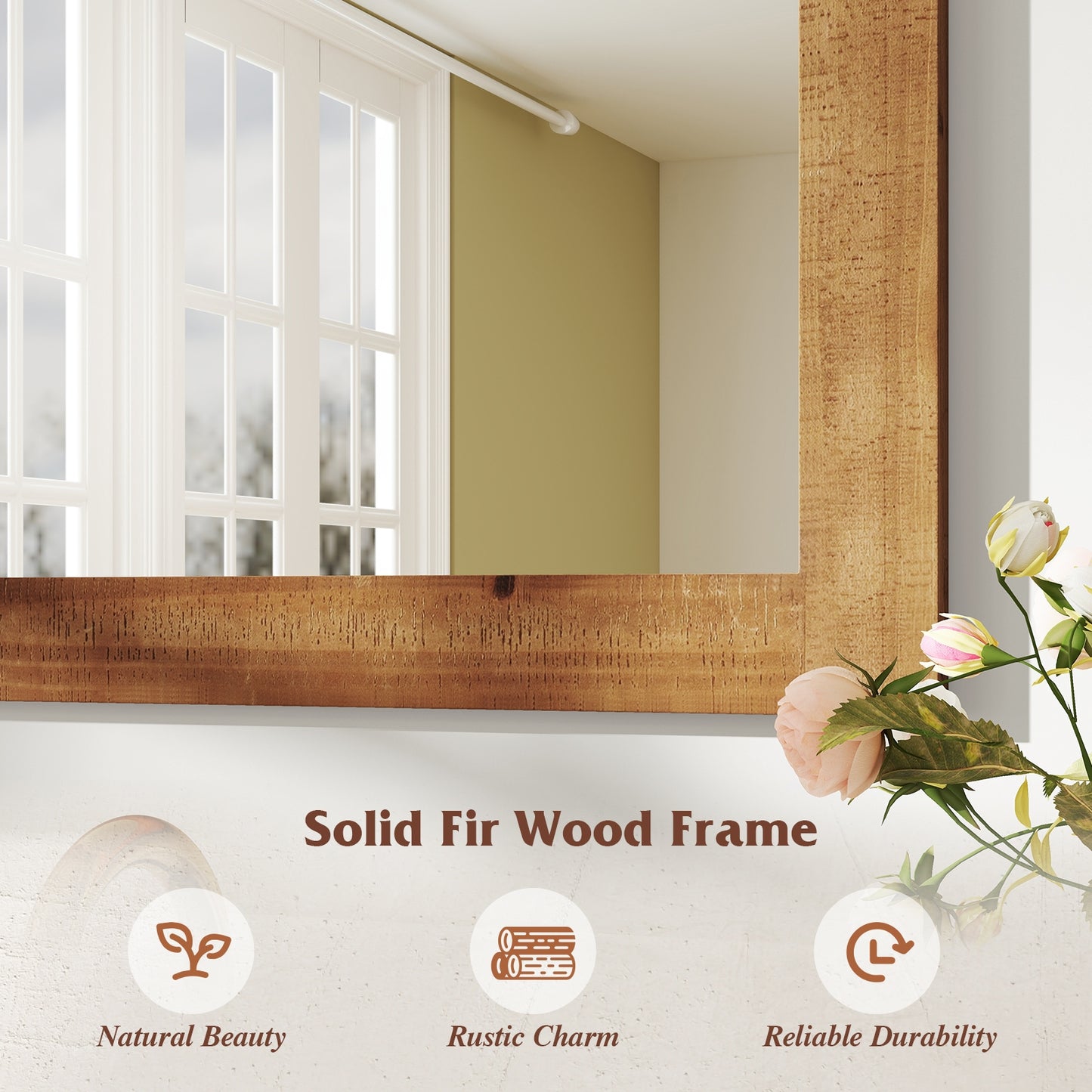 Rustic Wood Frame Barn Door Style Farmhouse Wall Mirror, Brown Wall Mirrors at Gallery Canada