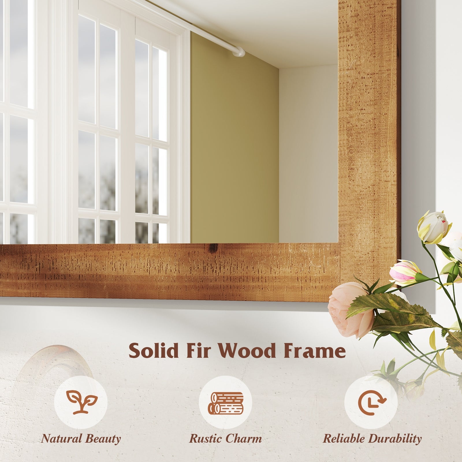Rustic Wood Frame Barn Door Style Farmhouse Wall Mirror, Brown Wall Mirrors at Gallery Canada