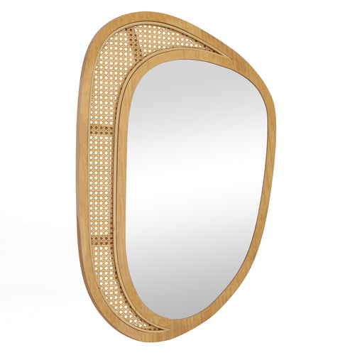 Bohemian Irregular Wall Mounted Decorative Mirror with Wooden Frame, Natural