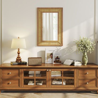 Rattan Decorative Wall Mirror with Wooden Frame for Bathroom and Living Room, Natural Wall Mirrors at Gallery Canada