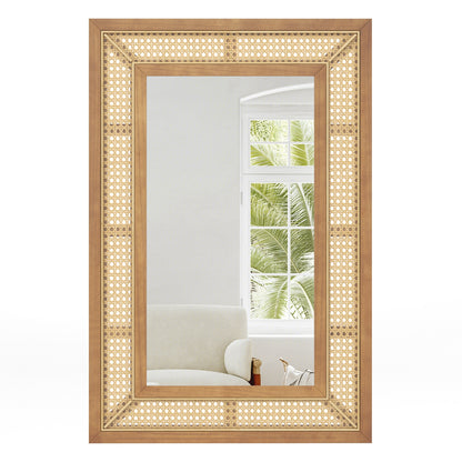Rattan Decorative Wall Mirror with Wooden Frame for Bathroom and Living Room, Natural Wall Mirrors Natural at Gallery Canada