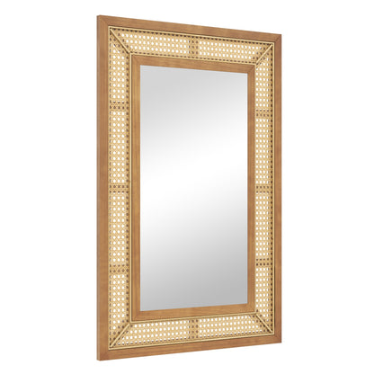 Rattan Decorative Wall Mirror with Wooden Frame for Bathroom and Living Room, Natural Wall Mirrors at Gallery Canada
