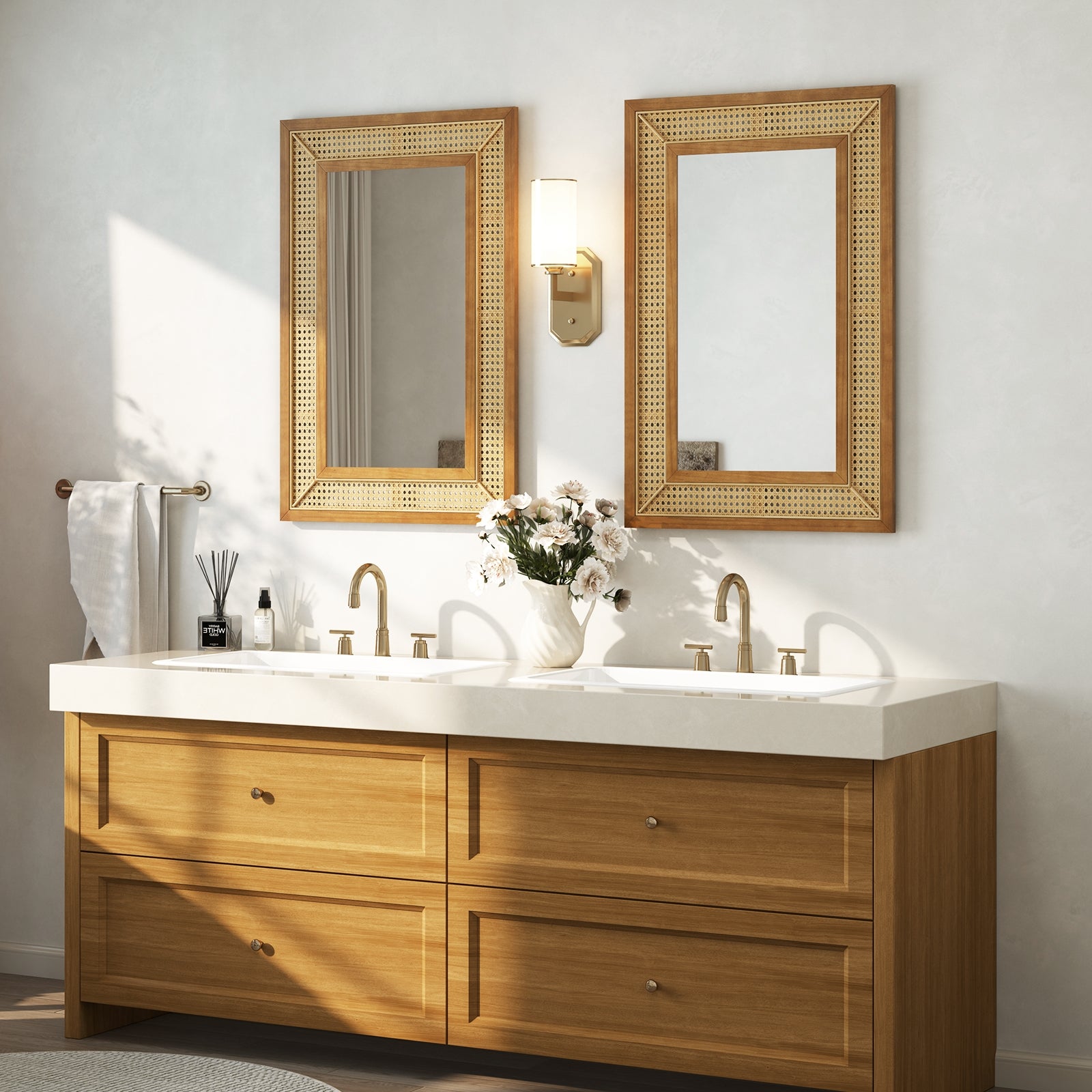 Rattan Decorative Wall Mirror with Wooden Frame for Bathroom and Living Room, Natural Wall Mirrors at Gallery Canada