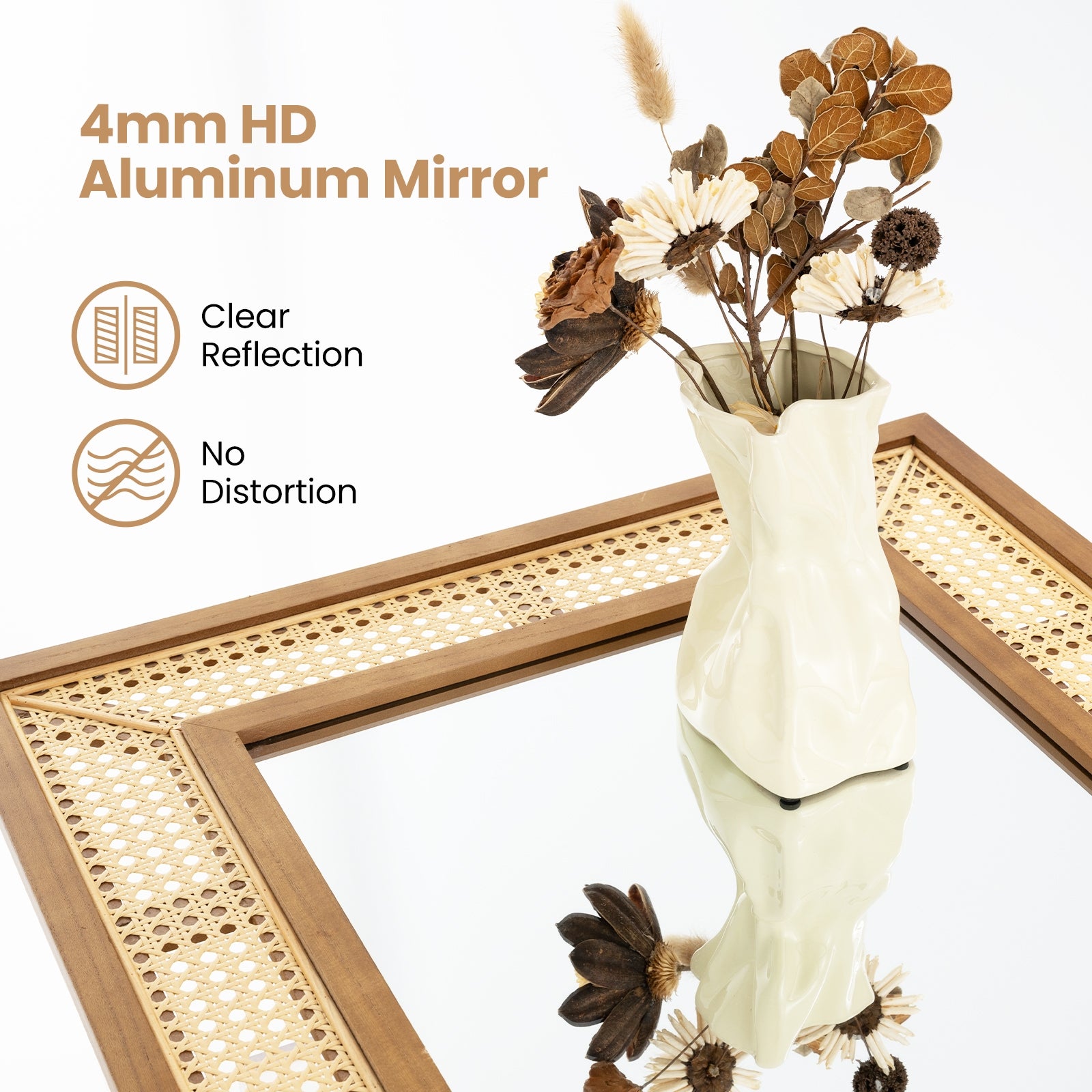 Rattan Decorative Wall Mirror with Wooden Frame for Bathroom and Living Room, Natural Wall Mirrors at Gallery Canada