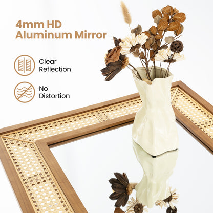 Rattan Decorative Wall Mirror with Wooden Frame for Bathroom and Living Room, Natural Wall Mirrors at Gallery Canada