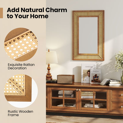 Rattan Decorative Wall Mirror with Wooden Frame for Bathroom and Living Room, Natural Wall Mirrors at Gallery Canada